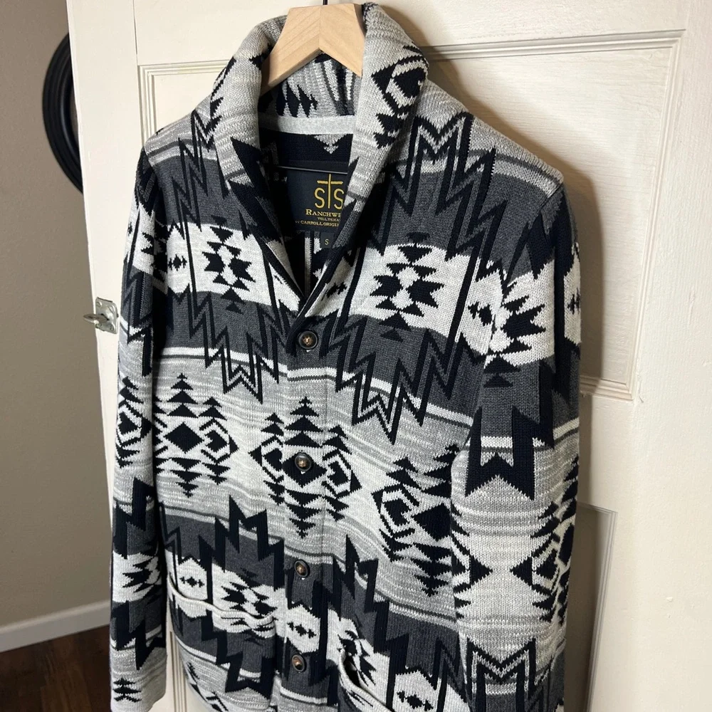 STS Ranchwear Aztec Shawl Collar Knit Cardigan Sweater - Picture 4 of 5